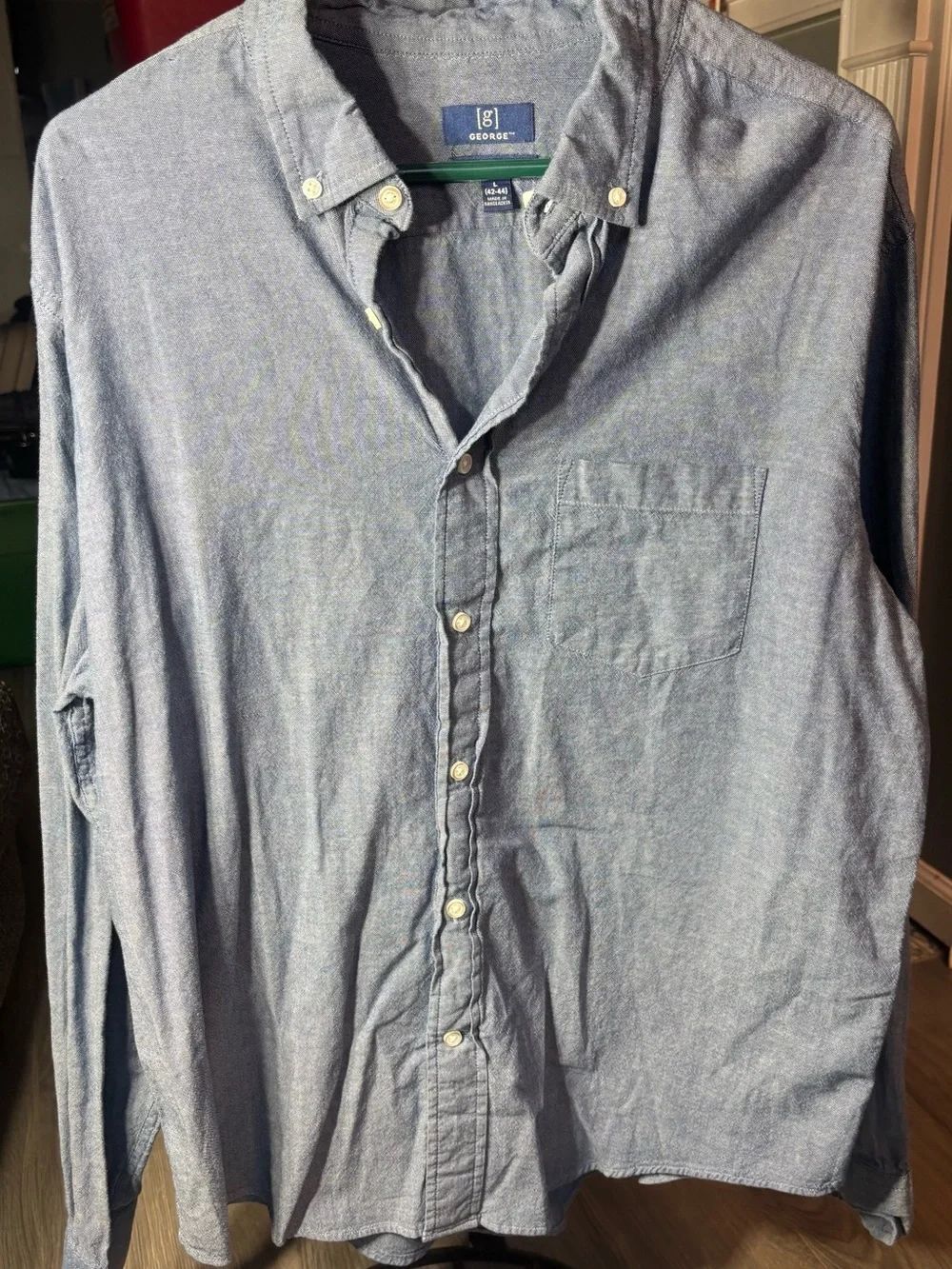 George Men's Long-Sleeve Button-Down Shirt - Light Blue Size Large EPC